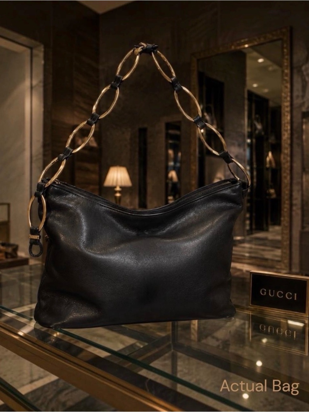 Stop Scrolling! Authentic Vintage Gucci BLK Buttery Leather Gold Links Hobo Bag.